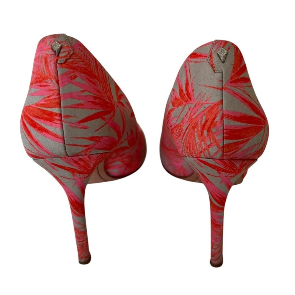 Sam Edelman Shoes Size 7.5 Hazel Pumps Heel Pointed Toe Hot Coral Pink Tropical - Picture 3 of 11